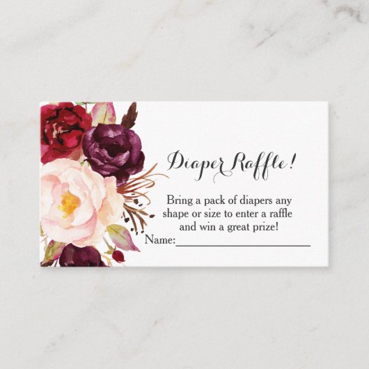 Marsala Flowers baby shower Luier Raffle Cards Informatiekaartje (Voorkant)