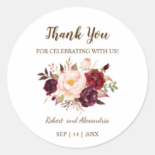 Marsala Flowers Bedankt voor het huwelijk Ronde Sticker