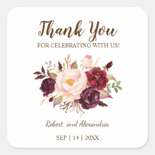 Marsala Flowers Bedankt voor het huwelijk Vierkante Sticker