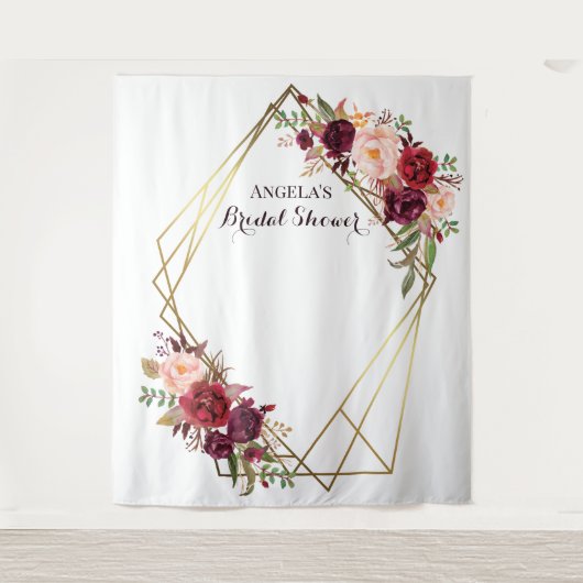 Marsala flowers Bridal Shower photo backdrop  Wandkleed (Voorkant)