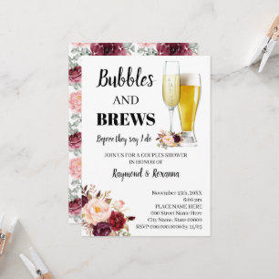 Marsala Flowers Bubble & Brews Couples Shower Kaart