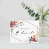 Marsala Flowers Geometric be My Bridesmaid Kaart (Staand voorkant)