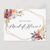 Marsala Flowers Geometric be My Maid of Honor Kaar Uitnodiging Briefkaart (Voorkant)