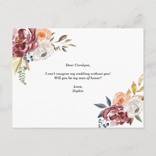 Marsala Flowers Geometric be My Man of Honor Kaart (Achterkant)