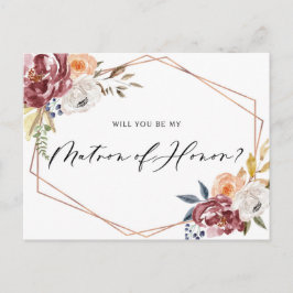 Marsala Flowers Geometric Matron of Honor Kaart