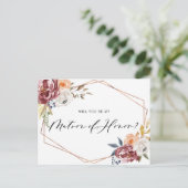 Marsala Flowers Geometric Matron of Honor Kaart (Staand voorkant)