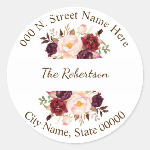 Marsala Flowers Return Address Ronde Sticker