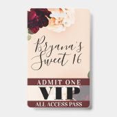 Marsala Flowers & String Lights Sweet 16 VIP Pass Badge (Achterkant)