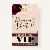 Marsala Flowers & String Lights Sweet 16 VIP Pass Badge (Achterkant)