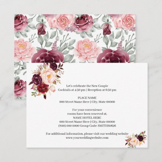 Marsala Flowers Vrijgezellenfeest Wedding Details Informatiekaartje (Voorkant / Achterkant)