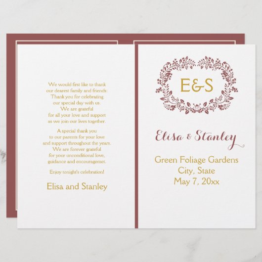 Marsala foliage met lijst bruiloft (Voorkant / Achterkant)
