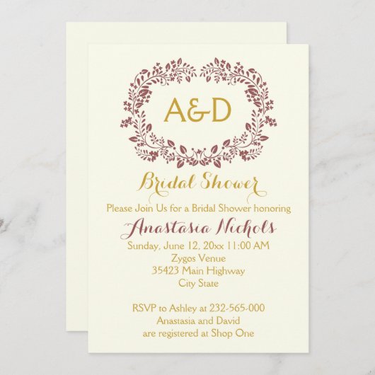 Marsala gebladerte & initialen bruiloft vrijgezell kaart (Voorkant / Achterkant)