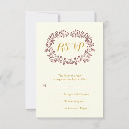 Marsala gebladerte krans lijst bruiloft RSVP (Voorkant)