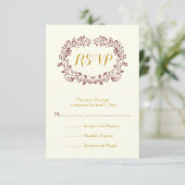 Marsala gebladerte krans lijst bruiloft RSVP (Staand voorkant)