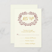 Marsala gebladerte krans lijst bruiloft RSVP (Voorkant / Achterkant)