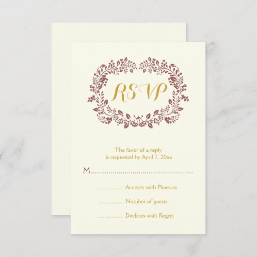 Marsala gebladerte krans lijst bruiloft RSVP (Voorkant / Achterkant)