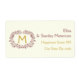 Marsala gebladerte krans lijst & monogram bruiloft etiket
