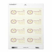 Marsala gebladerte krans lijst & monogram bruiloft etiket (Full Sheet)