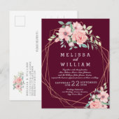 Marsala Geometric Copper Floral Wedding Uitnodiging Briefkaart (Voorkant / Achterkant)
