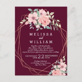 Marsala Geometric Copper Floral Wedding Uitnodiging Briefkaart