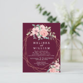 Marsala Geometric Copper Floral Wedding Uitnodiging Briefkaart (Staand voorkant)
