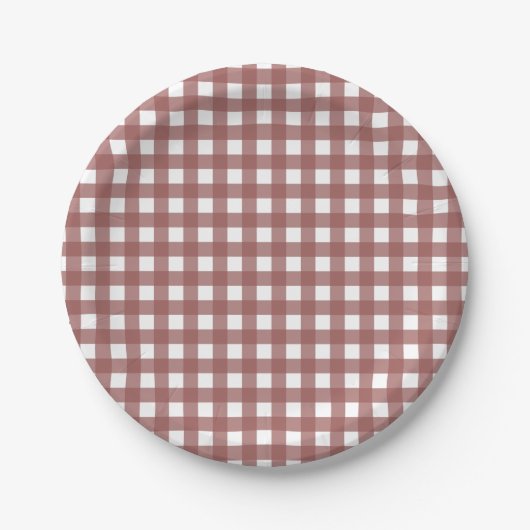 Marsala Gingham Pattern Papieren Bordje (Voorkant)