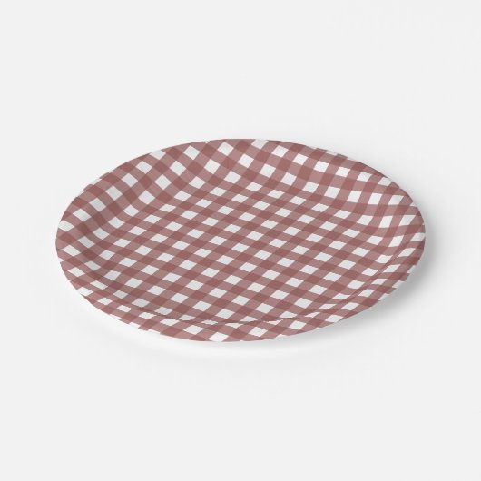 Marsala Gingham Pattern Papieren Bordje (Gekanteld)