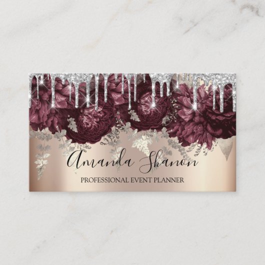 Marsala Glitter Drift Logo Event Planner RoseGold Visitekaartje (Voorkant)
