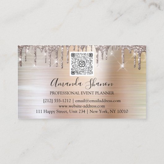 Marsala Glitter Drips Logo Event Planner geborstel Visitekaartje (Achterkant)