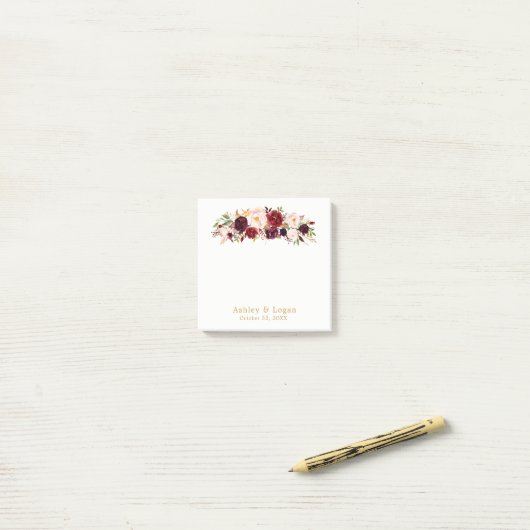 Marsala Gold Elegante Bloemenbruiloft Post-it Noti Post-it® Notes (Op bureau)