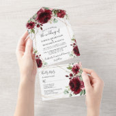 Marsala Gold Geometric Burgundy Wedding All In One Uitnodiging (Afscheurbaar)