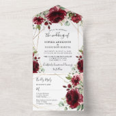 Marsala Gold Geometric Burgundy Wedding All In One Uitnodiging (Binnen)