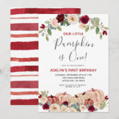 Marsala Gold Glitter Herfst 1e verjaardag Uitnodig Kaart (Voorkant / Achterkant)