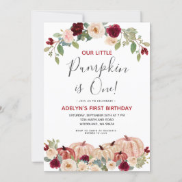 Marsala Gold Glitter Herfst 1e verjaardag Uitnodig Kaart