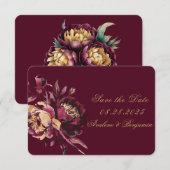 Marsala Gold Painted Peony Bewaar de datumkaarten RSVP Kaartje (Voorkant / Achterkant)
