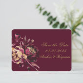 Marsala Gold Painted Peony Bewaar de datumkaarten RSVP Kaartje (Staand voorkant)