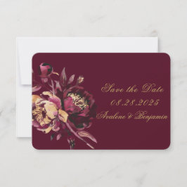 Marsala Gold Painted Peony Bewaar de datumkaarten RSVP Kaartje
