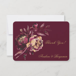Marsala Gold Painted Peony Wedding Dank je wel kaa RSVP Kaartje