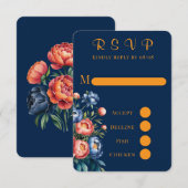 Marsala Gold Painted Peony Wedding RSVP Kaarten Kaartje (Voorkant / Achterkant)