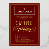 Marsala & Gold Wide Logo Grand Opening Folie Uitnodiging (Voorkant)