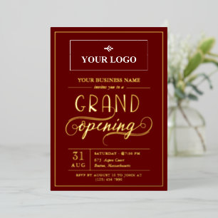 Marsala & Goud Breed Logo Grand Opening Folie Uitnodiging