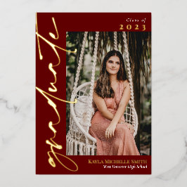 Marsala Goud Calligrafie Foto Afstuderen Folie Uitnodiging