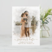 Marsala Gouden Huwelijksfoto Save Our Date Kaart (Staand voorkant)