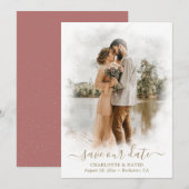 Marsala Gouden Huwelijksfoto Save Our Date Kaart (Voorkant / Achterkant)