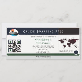 Marsala Green Cruise Boarding Pass Wedding Kaart