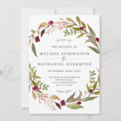 Marsala Greenery Wreath Wedding-uitnodiging Kaart (Voorkant)