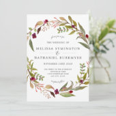 Marsala Greenery Wreath Wedding-uitnodiging Kaart (Staand voorkant)