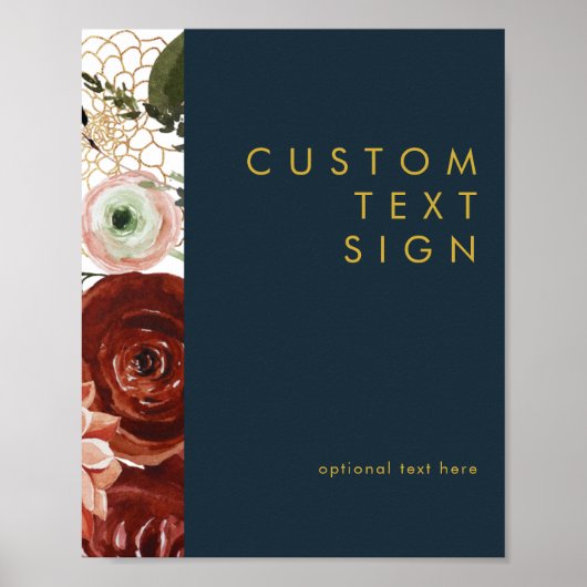 Marsala Herfst Bloem | Navy Kaarten & Geschenken A Poster (Voorkant)