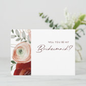 Marsala Herfst Bloemen Wit Bruidsmeisje Voorstel Kaart (Staand voorkant)