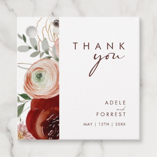 Marsala Herfst Bloemen | Wit Dank u Bedankjes Labels (Voorkant)